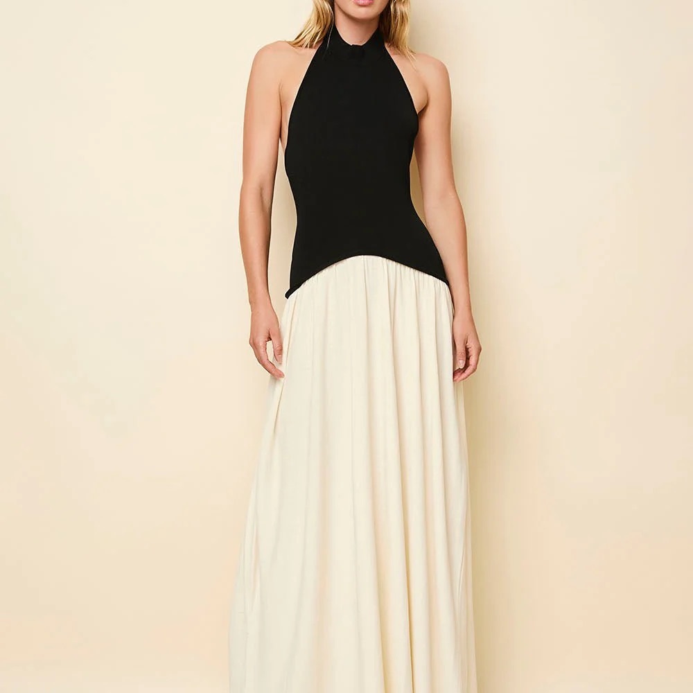 NWT Solid & Stripe Halter Soglio dress in Ecru/ Black